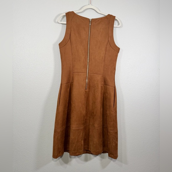 White House Black Market Dress Suede Sheath Sleeveless Pockets Brown Zip Women 8 - Picture 8 of 9